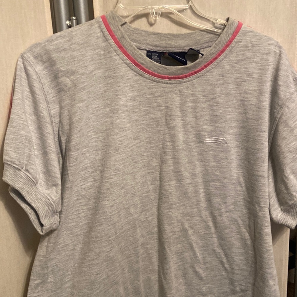 Lizsport gray tee w pink stripe women M